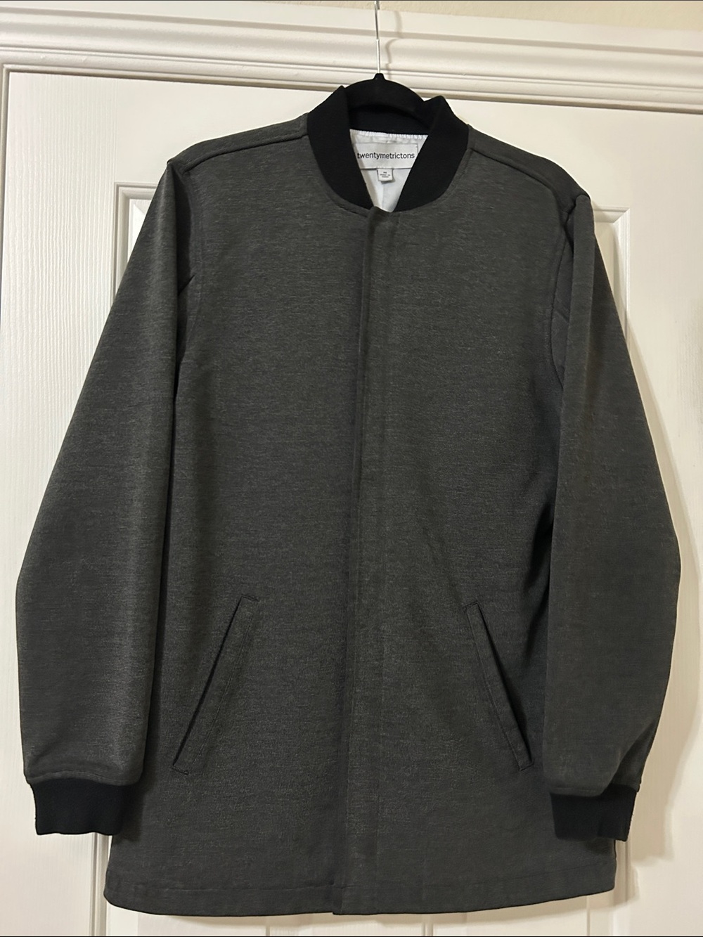 Twentymetrictons dark gray and black zip-up bomber jacket. Men’s Size Medium.